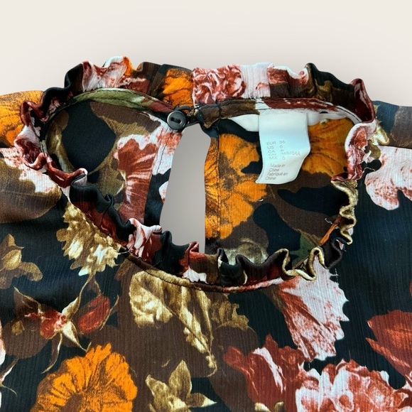 H&M Floral Ruffle Peplum Blouse | Size 6 | Fall Floral Top - Picture 8 of 11